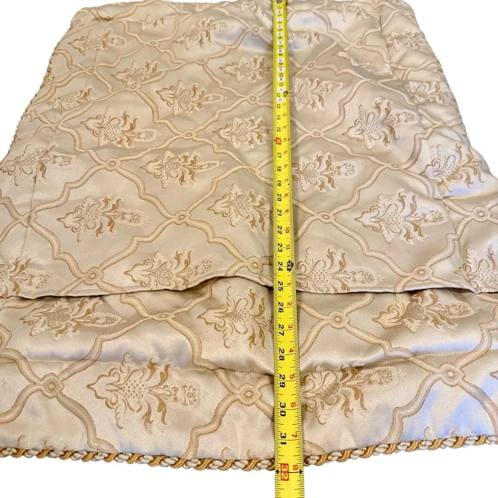 Damask Pillow Sham Champagne Gold Floral Trellis Corded Trim Queen King